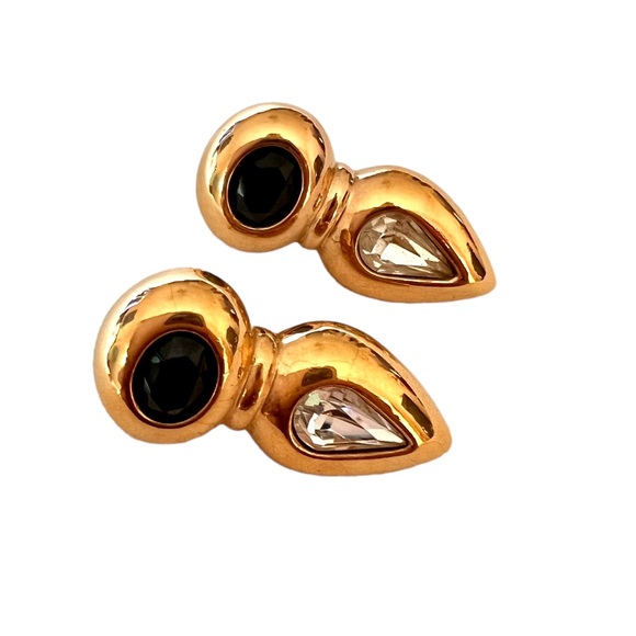 Vintage Swarovski Crystal SAL Gold Plated Earrings Black & Clear Crystals EUC - Picture 5 of 11